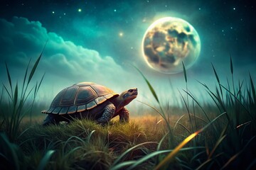 Vintage Photo: Turtle's Moonlit Escape - Quest for Freedom