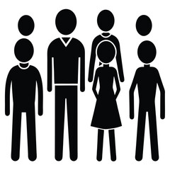 Diverse Set of Stick Figure People Outlined in Black on White Background