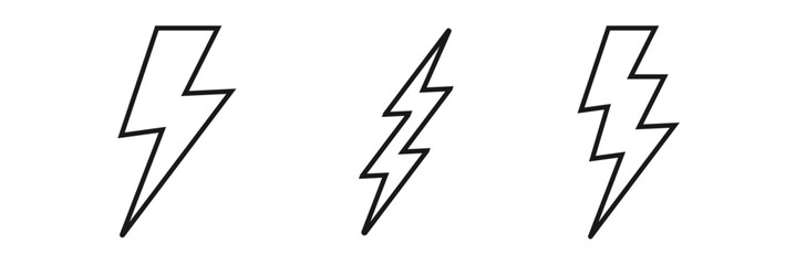 Lightning bolt icons set. Power energy icon sign in filled, thin, line, outline and stroke style for apps and website