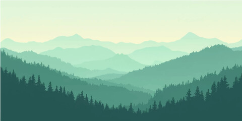 Fototapeta premium Mountain landscape with fog and clouds in the morning light