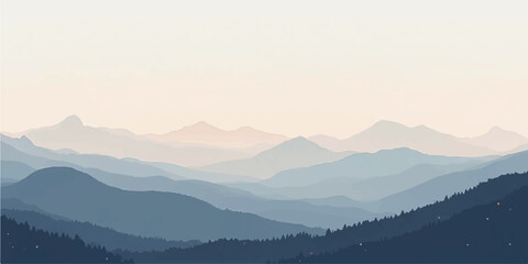 Sunrise mist rolling over a foggy mountain valley in a beautiful winter landscape