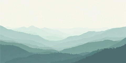 Misty mountain landscape with foggy hills and forest view