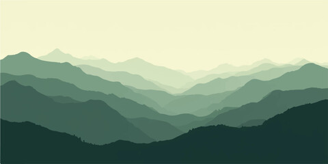 A serene morning mist blankets the mountain landscape, where the sun's first rays silhouette a peaceful valley © Ashraful