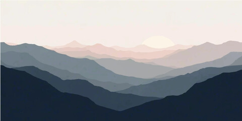 Sunrise mist envelops a serene mountain landscape, with soft clouds floating above the majestic peaks and a tranquil valley below © Ashraful