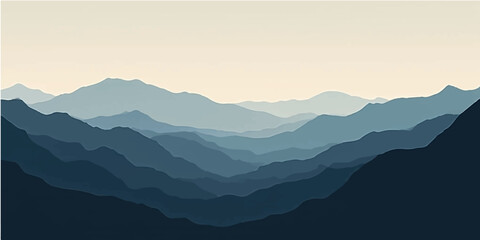 Morning mountain landscape with foggy hills and clouds