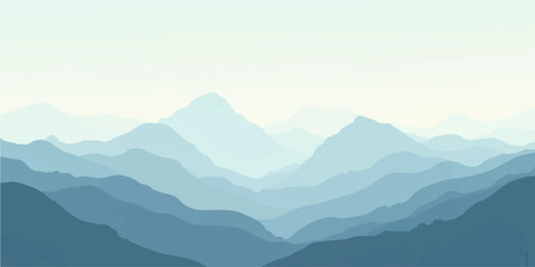 Obraz premium Cream pastel mountains under warm orange sunrise with misty atmosphere