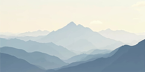 Obraz premium Minimal soft blue scenery with layered mountain backdrop for tranquil art design