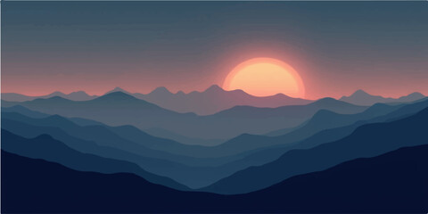 Breathtaking mountain landscapes capture the serene beauty of sunrise and sunset, with misty peaks touching the blue, cloudy sky