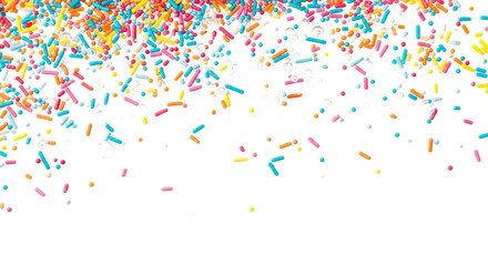 Colorful sprinkles falling against a stark black background view    .ai generative, transparent background, white background. isolated on white background