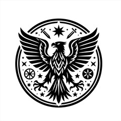 Fototapeta premium Black Eagle Emblem with Swords and Stars.