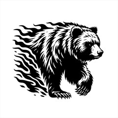 Obraz premium Fierce Black Bear with Fiery Mane Illustration.