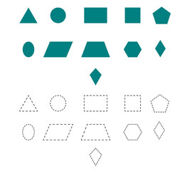 geometric shapes set collection fill and dashed strokes for tracing activities 
