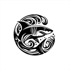 Fierce Shark Tribal Wave Tattoo Design.