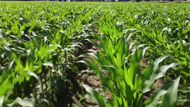 Lush cornfield rows