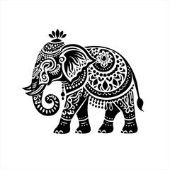 Fototapeta premium Ornate Black Elephant Silhouette with Intricate Patterns.