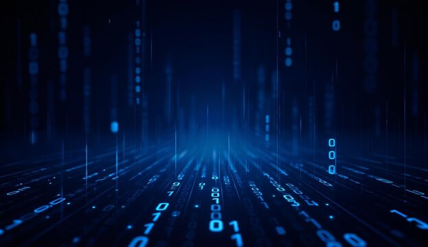 Binary Code Rain in a Digital Space