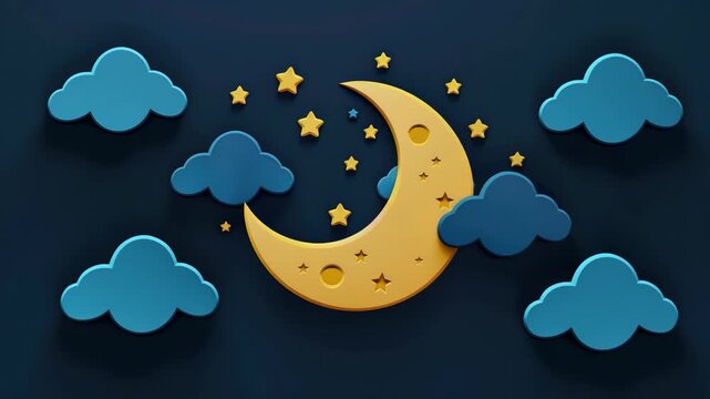 Sleepy time icon with moon, clouds and stars in a simple design. Use for logos or digital media.