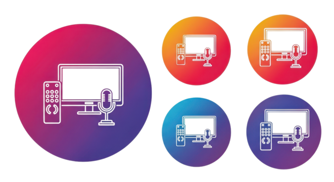 Set line White Television TV receiver remote control microphone illustration isolated PNG with Transparent Background