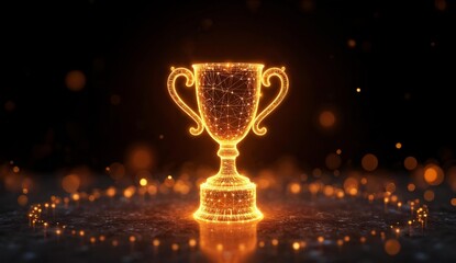 Illuminated Trophy with Golden Sparkles on a Dark Background