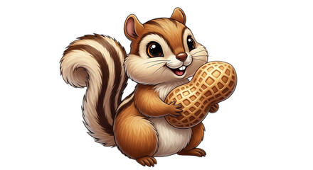 Cartoon chipmunk holding peanut illustration vector cute animal character design wildlife rodent art drawing 100 on transparent background