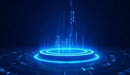 Futuristic Blue Circular Interface with Data Streams