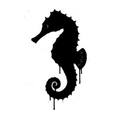 Black Spray Paint Seahorse Graffiti on White Background.
