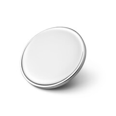 Glossy white round button. Pin badge mockup isolated on white background