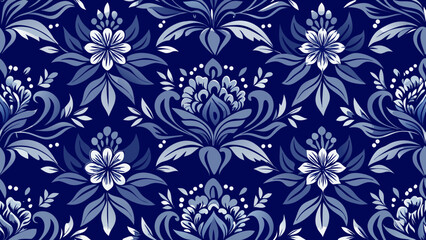Vector illustration Blue background with ornamental floral pattern for Presentations marketing, decks, ads, books covers, leaf, curtain, curve, damask, elegance, elegant, graphic, header, invitation, 