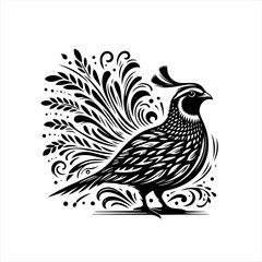 Obraz premium Stylized Black and White Quail Bird Illustration 1.