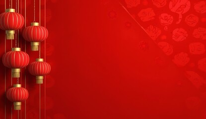 Red Chinese Lanterns Hanging Against a Vibrant Red Background