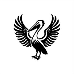Obraz premium Stylized Black Pelican with Wings Spread.