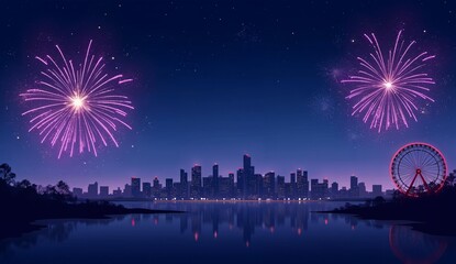Vibrant Fireworks Over a Cityscape at Night