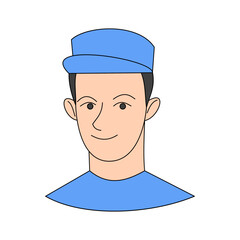 portrait of a man wearing a blue hat. avatar. flat character. vector illustration