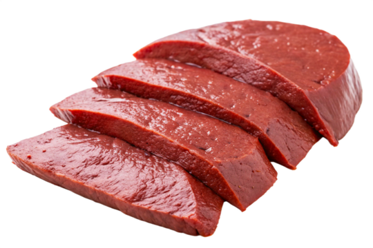 Slices of slushy raw liver, transparent background