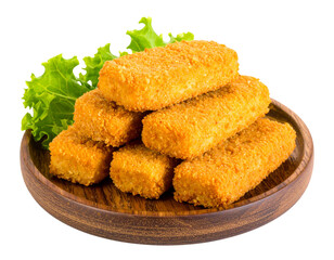Crispy Risoles Served on a Rustic Wooden Plate, Isolated PNG.