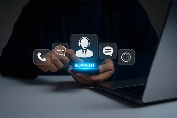 Customer Support Representative Using Digital Support Interface for Online Help and Communication