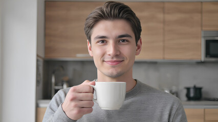 Smiling man enjoying coffee indoors

