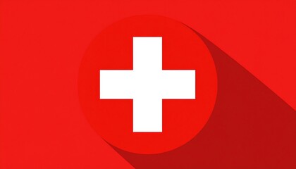 Obraz premium Striking red backdrop featuring a distinct white cross emblem with a modern shadow effect