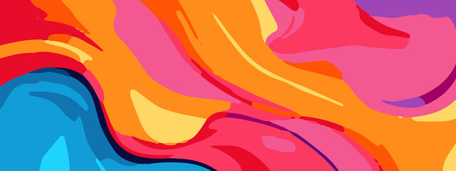 Colorful Explosion of Flowing Abstract Waves in Bold Rainbow Hues. Radiant Abstract Design Featuring Bright Orange, Blue, Red, and Pink Tones. Expressive Abstract Wave Patterns in Bold, Vivid Contrast