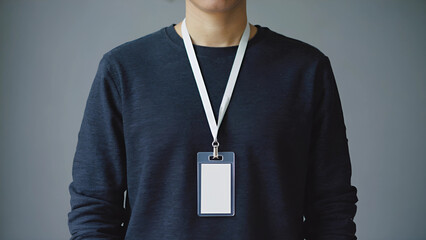 Man wearing blank name tag for event or corporate identification