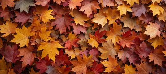 Vibrant Autumn Maple Leaves Background, Full Frame Fall Foliage
