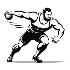 Fototapeta premium Monochrome Discus Thrower Illustration Capturing Power and Focus in Track and Field Competition