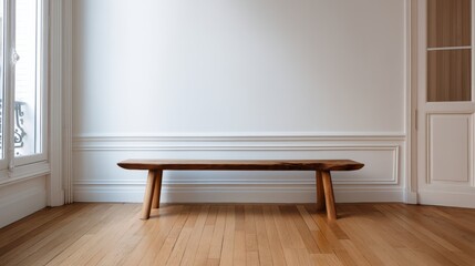 Minimalist Wooden Bench for Yoga Practice in Bright Interior Space
