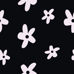Floral seamless pattern print with flower. Black and white colors. Simple botanical flat vector illustration	
