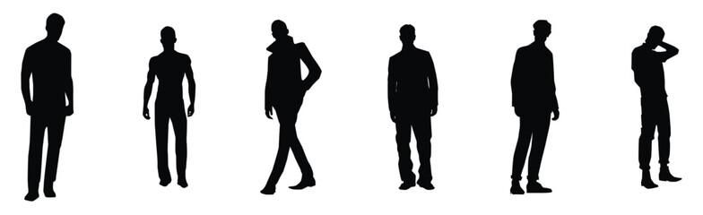 Six Men Silhouette, Casual man posing, Young Adult Man Silhouette Set
Vector illustration