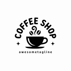 Coffee Shop Logo with Steaming Cup and Beans Modern Black and White Design for Branding and Marketing