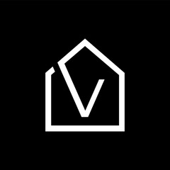 V letter logo house icon