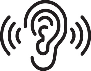 Black Line Drawing of an Ear with Sound Waves graphic representation ear radiating