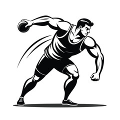 Monochrome Discus Thrower Illustration Capturing Power and Focus in Track and Field Competition