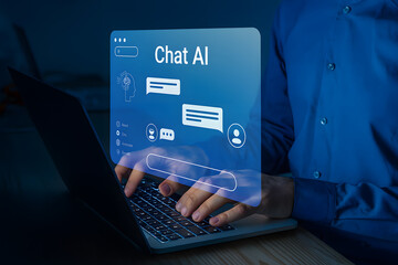 User Operating Laptop with AI Chat Interface for Virtual Assistance and Machine Learning Support